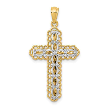 Image of 14K Yellow & White Gold Polished 2 Level Fancy Cross Pendant K5455