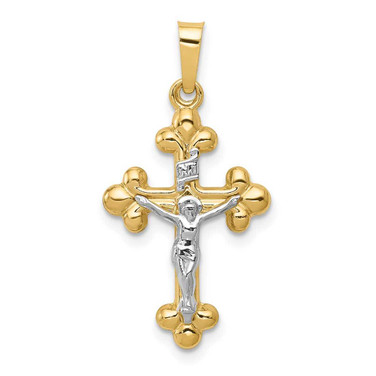 Image of 14K Yellow & White Gold Polished Budded Inri Latin Crucifix Pendant