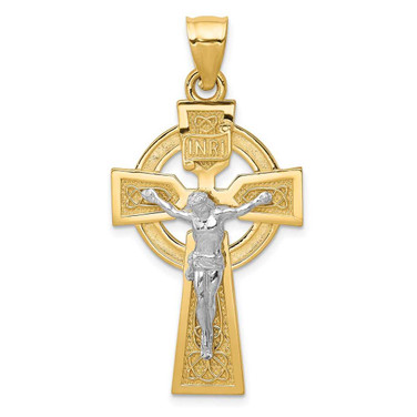 Image of 14K Yellow & White Gold Polished Celtic Inri Crucifix Pendant