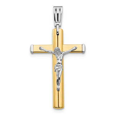Image of 14K Yellow & White Gold Polished Crucifix Cross Pendant LF1164