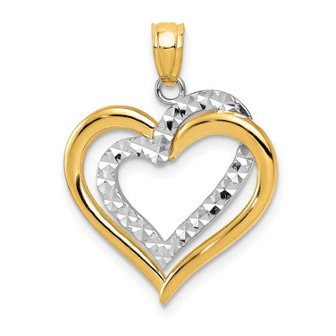Image of 14K Yellow & White Gold Shiny-Cut Double Heart Pendant