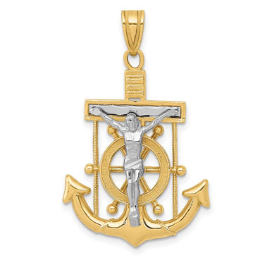 Image of 14K Yellow & White Gold Shiny-Cut Mariners Cross Crucifix Pendant C3715