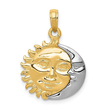 Image of 14K Yellow & White Gold Solid Polished 3-Dimensional Sun & Moon Pendant