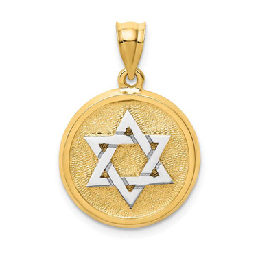 Image of 14K Yellow & White Gold Solid Satin Finish Flat Back Star Of David Disc Pendant