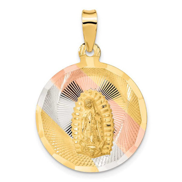 Image of 14K Yellow Gold & Rhodium & Shiny-Cut Lady Of Guadalupe Circle Pendant K5642