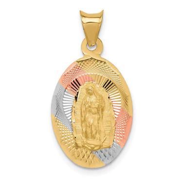 Image of 14K Yellow Gold & Rhodium & Shiny-Cut Lady Of Guadalupe Oval Pendant K5638