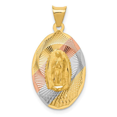 Image of 14K Yellow Gold & Rhodium & Shiny-Cut Lady Of Guadalupe Oval Pendant K5824