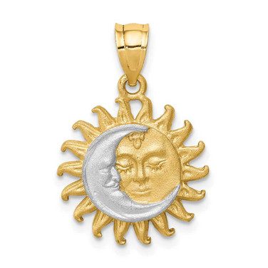 Image of 14k Yellow Gold & White Rhodium Brushed Sun/Moon Pendant