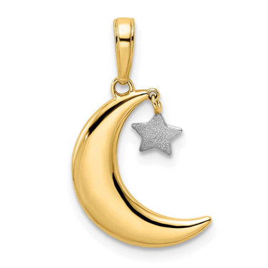 Image of 14k Yellow Gold & White Rhodium Moon w/ Dangle Star Pendant