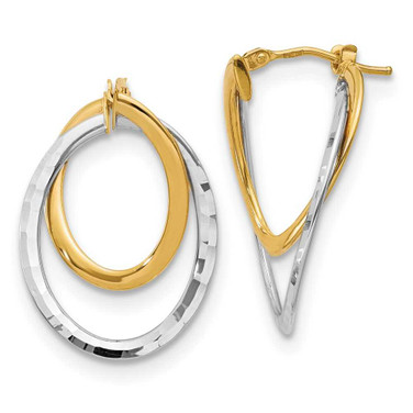 Image of 27mm 14K Yellow Gold & White Rhodium Polished Fancy Hoop Earrings