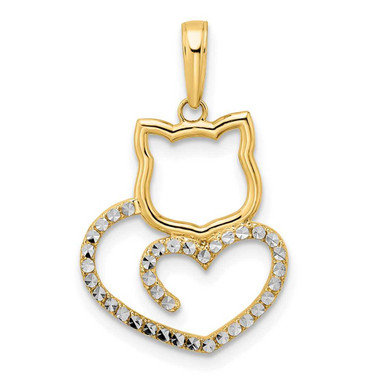 Image of 14k Yellow Gold & White Rhodium Shiny-Cut Cat Heart Pendant