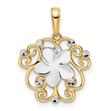Image of 14k Yellow Gold & White Rhodium Shiny-Cut Floral Pendant