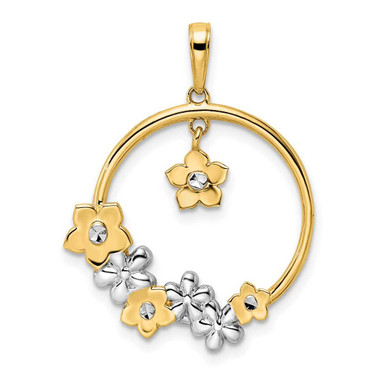 Image of 14k Yellow Gold & White Rhodium Shiny-Cut Flowers Pendant
