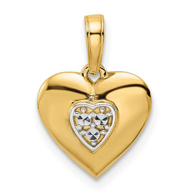 Image of 14k Yellow Gold & White Rhodium Shiny-Cut Puffy Heart Pendant