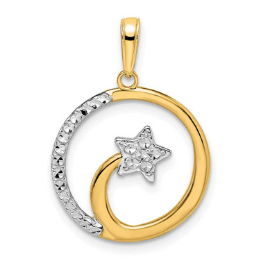 Image of 14k Yellow Gold & White Rhodium Shiny-Cut Shooting Star Pendant