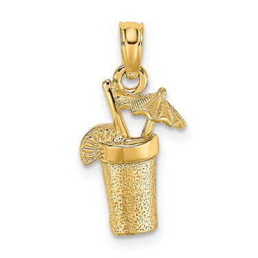 Image of 14K Yellow Gold 2-D Cocktail Drink w/ Umbrella Pendant K7306