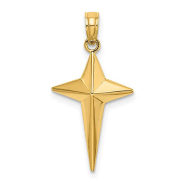 Image of 14K Yellow Gold 2-D Polished Triangle Tipped Cross Pendant