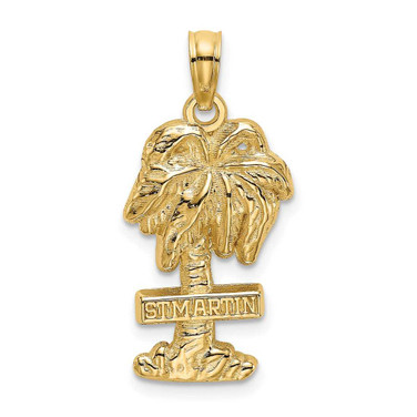 Image of 14K Yellow Gold 2-D St. Martin On Palm Tree Pendant