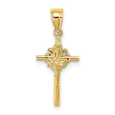 Image of 14K Yellow Gold 2-D Starburst Crucifix Pendant