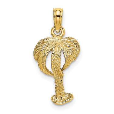 Image of 14K Yellow Gold 2-D Textured Palm Tree Pendant