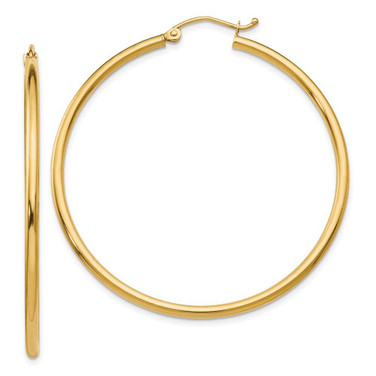 Image of 45mm 14K Yellow Gold 2mm Polished Hinged Hoop Earrings
