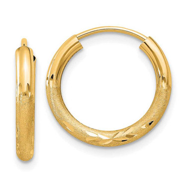 Image of 15mm 14K Yellow Gold 2mm Satin Shiny-Cut Endless Hoop Earrings XY1175