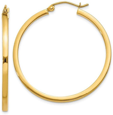 Image of 35mm 14K Yellow Gold 2mm Square Tube Hoop Earrings T1075