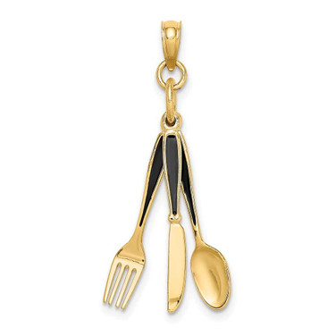 Image of 14K Yellow Gold 3-D Enamel Knife, Fork, Spoon Moveable Pendant