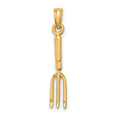 Image of 14K Yellow Gold 3-D Fork Garden Tool Pendant