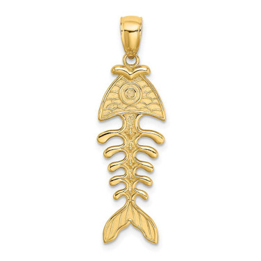 Image of 14K Yellow Gold 3-D Polished & Textured Fishbone Pendant