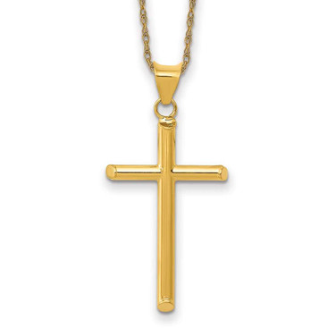 Image of 14K Yellow Gold 3-D Polished Hollow Cross Pendant K3606-18