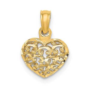 Image of 14K Yellow Gold 3-D Shiny-Cut Mini Puffed Heart Pendant