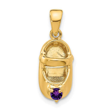 Image of 14K Yellow Gold 3-D Simulated February/Synthetic Stone Baby Shoe Pendant