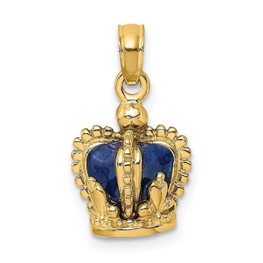 Image of 14K Yellow Gold 3-D w/ Blue Enamel Inside Crown Pendant