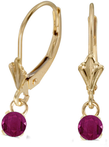14K Yellow Gold 5mm Round Genuine Ruby Lever-back Earrings