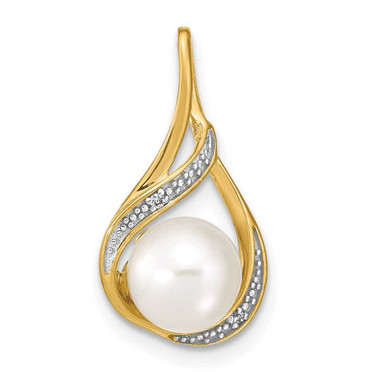 Image of 14K Yellow Gold 7-8mm White Round Freshwater Cultured Pearl and Diamond Pendant