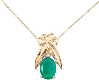 Image of 14K Yellow Gold 7x5mm Oval Emerald & Diamond Pendant (Chain NOT included)