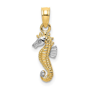 Image of 14K Yellow Gold and Rhodium 2-D Seahorse Pendant