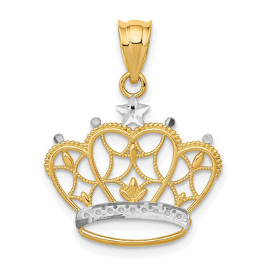 Image of 14K Yellow Gold and Rhodium Crown Pendant K4884