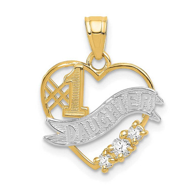 Image of 14K Yellow Gold and Rhodium CZ #1 Daughter Heart Pendant