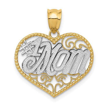 Image of 14K Yellow Gold and Rhodium Filigree #1 Mom Heart Pendant