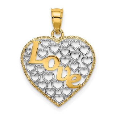 Image of 14K Yellow Gold and Rhodium Heart w/ Love Pendant
