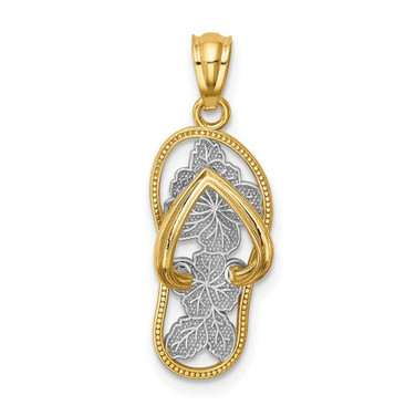 Image of 14K Yellow Gold and Rhodium Polished Floral Flip Flop Pendant