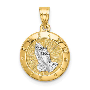 Image of 14K Yellow Gold and Rhodium Praying Hands Pendant C4783