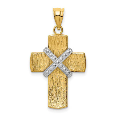 Image of 14K Yellow Gold and Rhodium Shiny-Cut Cross Pendant K3643