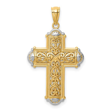 Image of 14K Yellow Gold and Rhodium Shiny-Cut Reversible Cross Pendant C4699