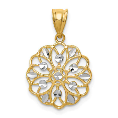 Image of 14K Yellow Gold and Rhodium Shiny-Cut Round Pendant