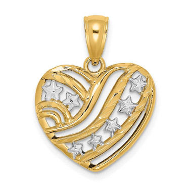 Image of 14K Yellow Gold and Rhodium Stars & Stripes Heart Pendant