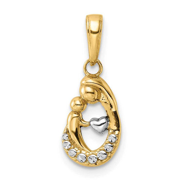 Image of 14K Yellow Gold and White Rhodium Diamond-cut Mother and Baby Teardrop Pendant