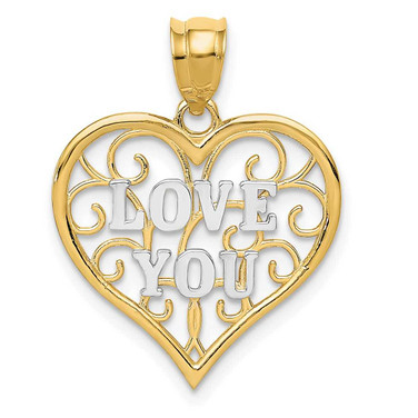 Image of 14K Yellow Gold and White Rhodium Filigree Love You Pendant